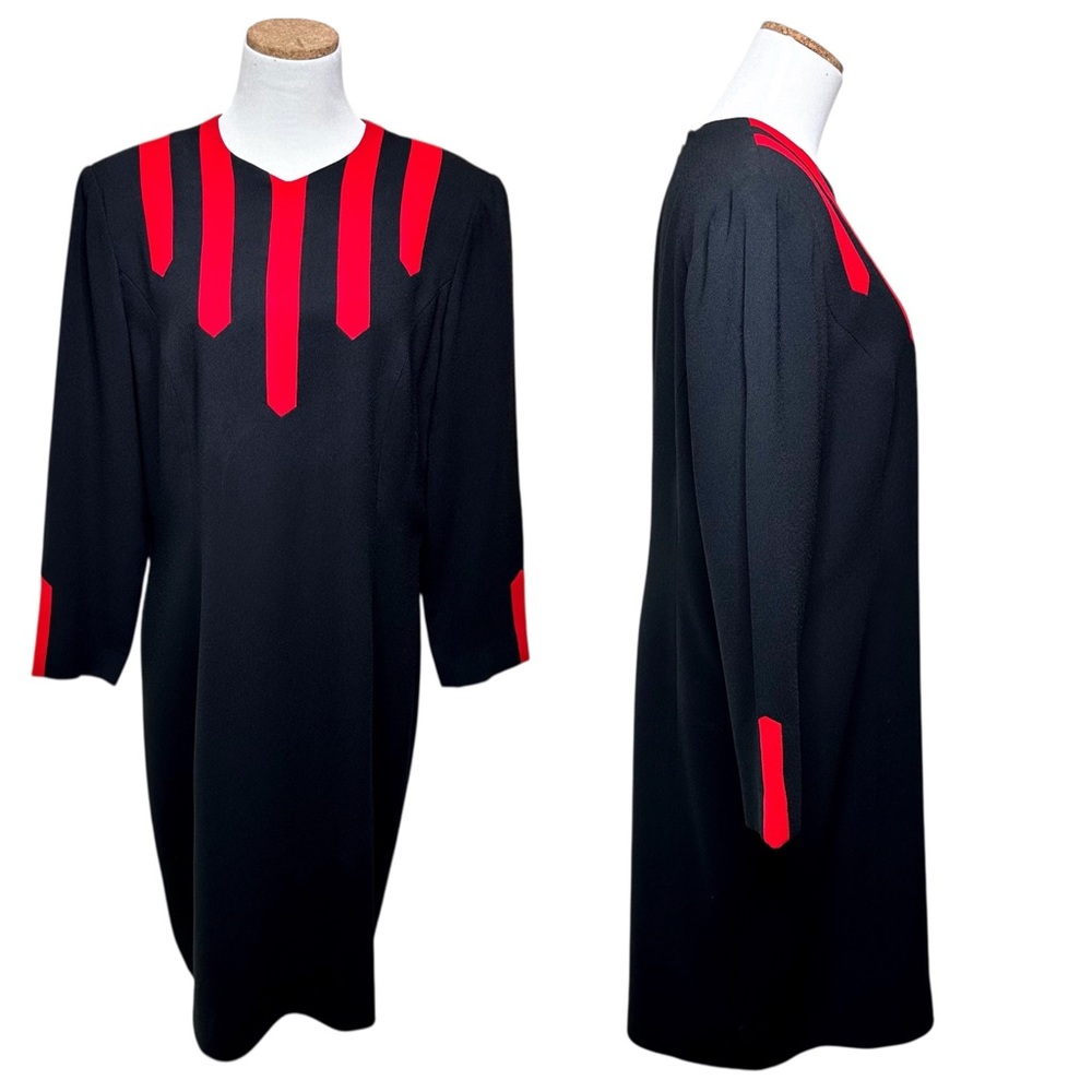 Carolina Herrera Studio Vintage 80s Dress SZ 16 Black Red